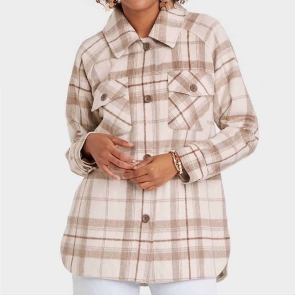 Knox Rose Women’s Shacket Jacket - Beige Plaid